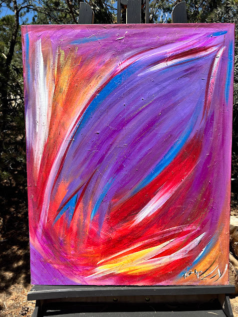 Fiery Colors Soothed by Purple original art, 28 x 22-inches, ready to hang