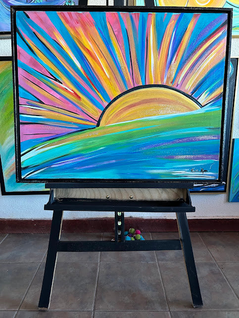 Good morning, Sunshine! acrylic on canvas framed art, glittered, 24 x 30-inches