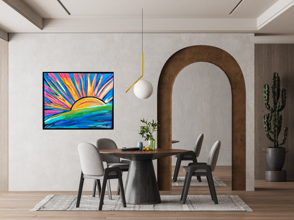 Good morning, Sunshine! acrylic on canvas framed art, glittered, 24 x 30-inches