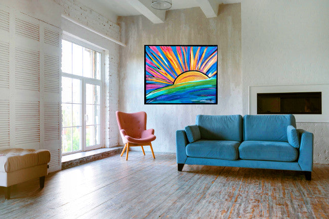Good morning, Sunshine! acrylic on canvas framed art, glittered, 24 x 30-inches