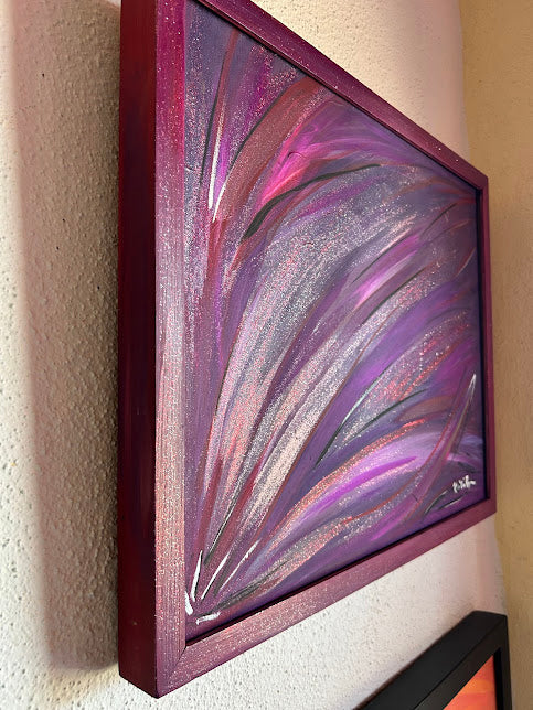 Painted Frame and Purple Art that Sparkles, original 16 x 20-inches framed