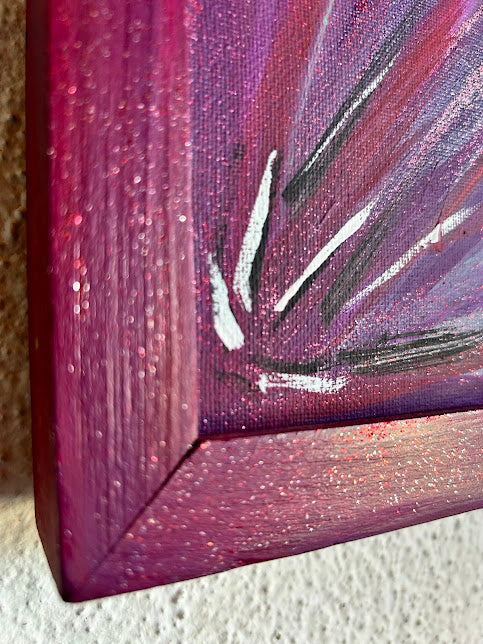 Painted Frame and Purple Art that Sparkles, original 16 x 20-inches framed