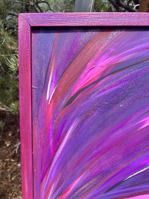 Painted Frame and Purple Art that Sparkles, original 16 x 20-inches framed