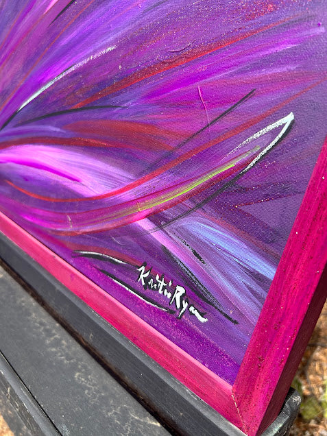 Painted Frame and Purple Art that Sparkles, original 16 x 20-inches framed