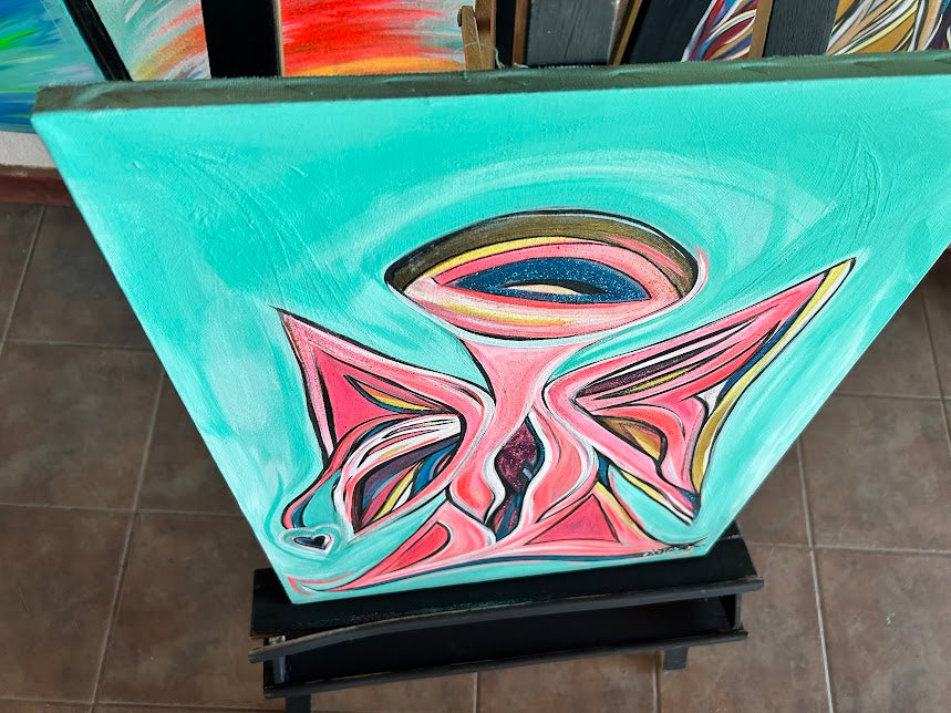 Pink Angel with Heart, acrylic on canvas, ready to hang Guardian Angel 18 x 24-inches