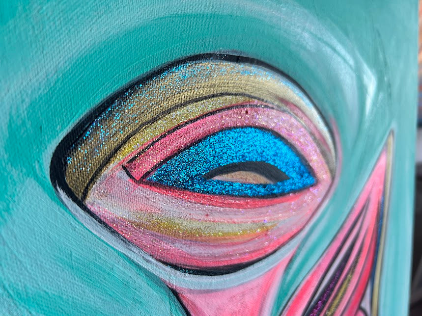 Pink Angel with Heart, acrylic on canvas, ready to hang Guardian Angel 18 x 24-inches