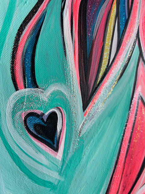 Pink Angel with Heart, acrylic on canvas, ready to hang Guardian Angel 18 x 24-inches