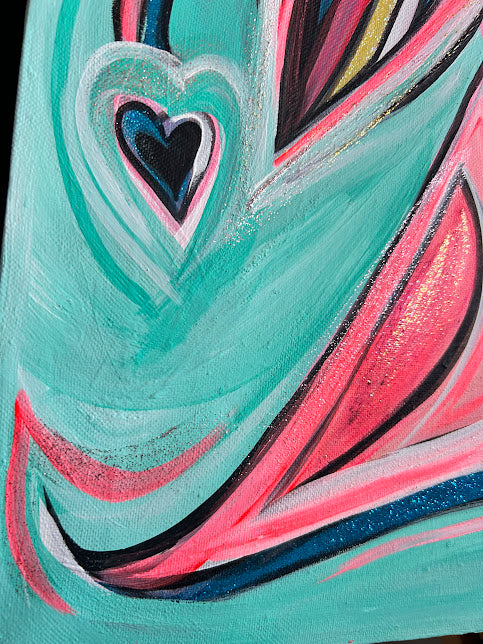 Pink Angel with Heart, acrylic on canvas, ready to hang Guardian Angel 18 x 24-inches