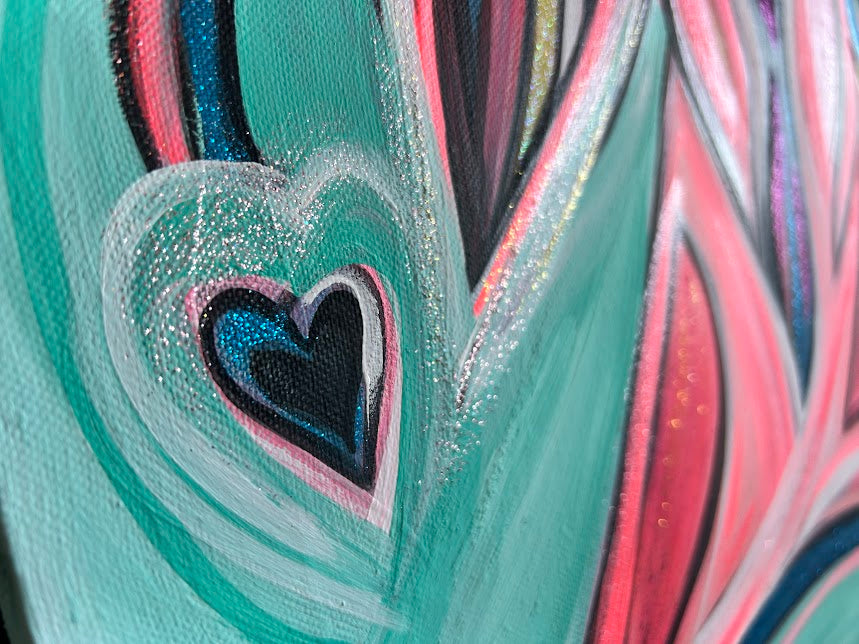 Pink Angel with Heart, acrylic on canvas, ready to hang Guardian Angel 18 x 24-inches