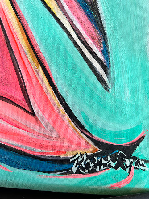 Pink Angel with Heart, acrylic on canvas, ready to hang Guardian Angel 18 x 24-inches
