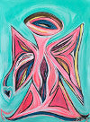 Pink Angel with Heart, acrylic on canvas, ready to hang Guardian Angel 18 x 24-inches