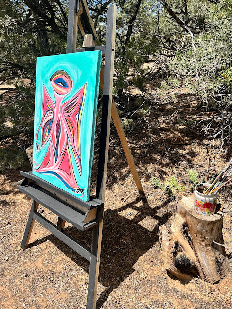 Pink Angel with Heart, acrylic on canvas, ready to hang Guardian Angel 18 x 24-inches