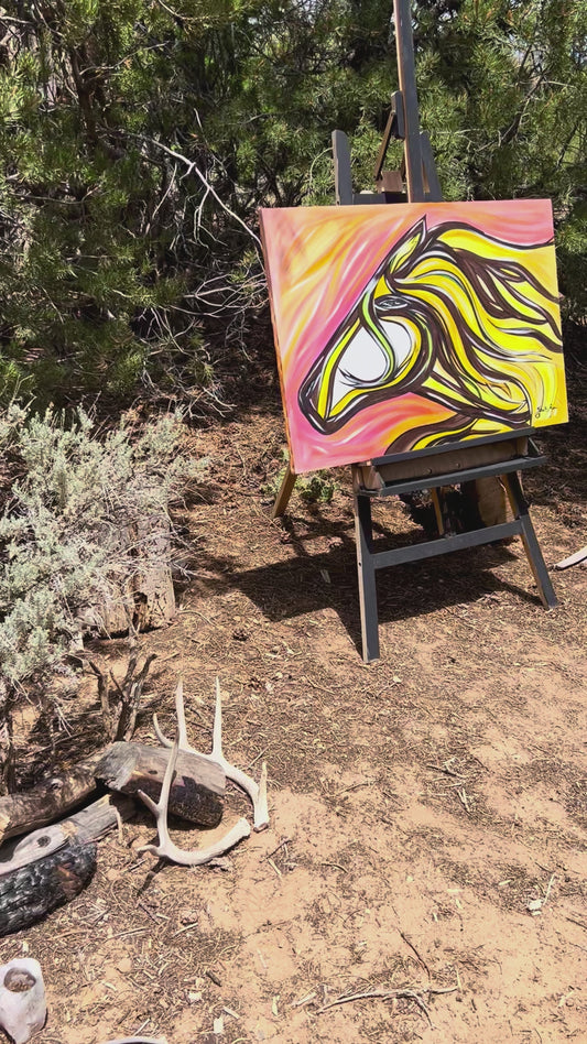 Yellow Horse original large 36 x 24-inches, acrylic art