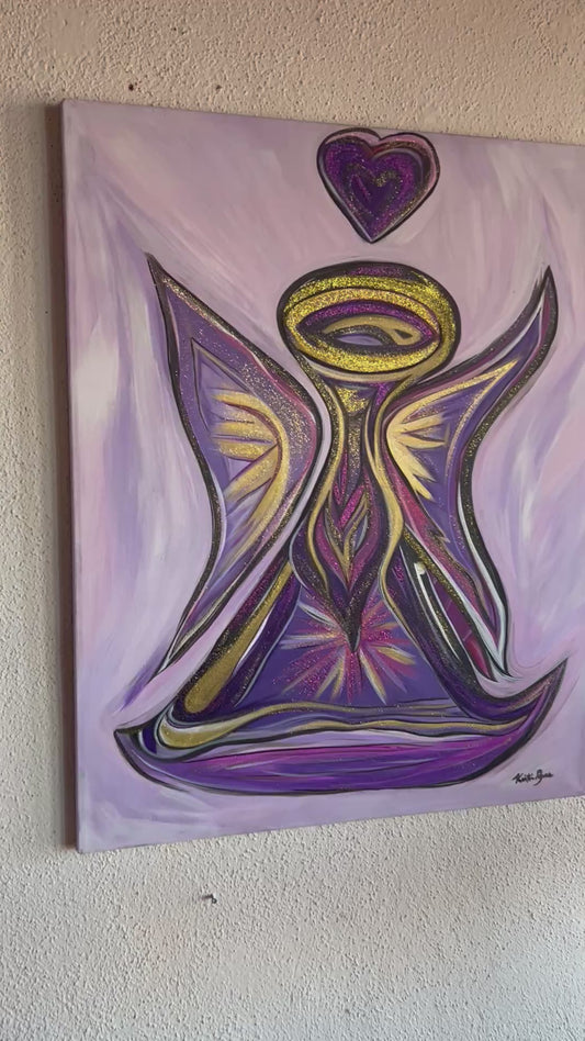 Purple Angel with a Purple Heart, original fine art, 30 x 24-inches, unframed & ready to hang