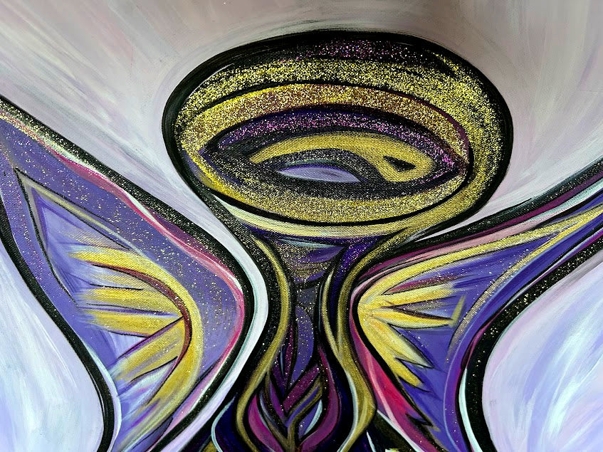 Purple Angel with a Purple Heart, original fine art, 30 x 24-inches, unframed & ready to hang