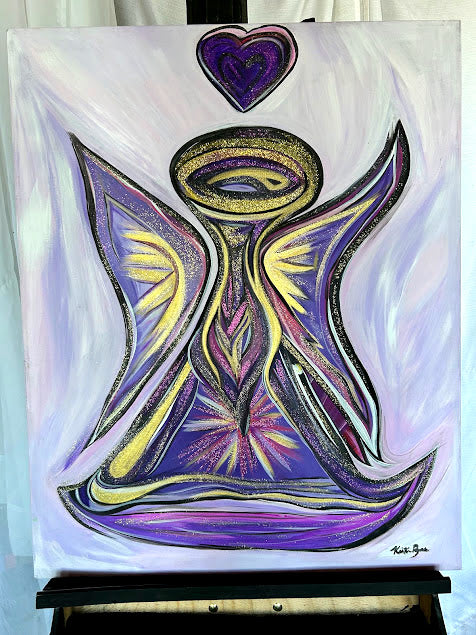 Purple Angel with a Purple Heart, original fine art, 30 x 24-inches, unframed & ready to hang