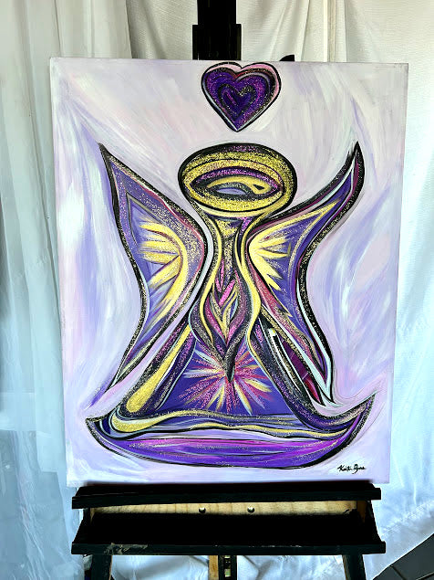 Purple Angel with a Purple Heart, original fine art, 30 x 24-inches, unframed & ready to hang