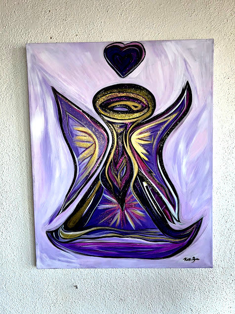 Purple Angel with a Purple Heart, original fine art, 30 x 24-inches, unframed & ready to hang