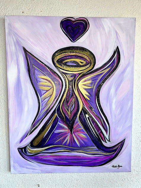 Purple Angel with a Purple Heart, original fine art, 30 x 24-inches, unframed & ready to hang