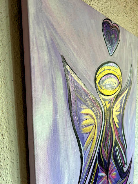 Purple Angel with a Purple Heart, original fine art, 30 x 24-inches, unframed & ready to hang