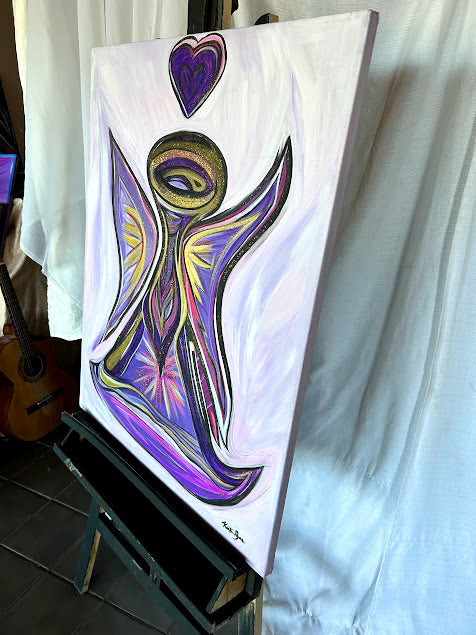Purple Angel with a Purple Heart, original fine art, 30 x 24-inches, unframed & ready to hang