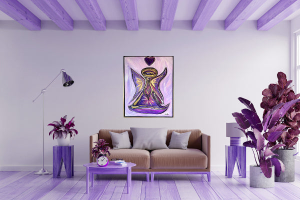 Purple Angel with a Purple Heart, original fine art, 30 x 24-inches, unframed & ready to hang