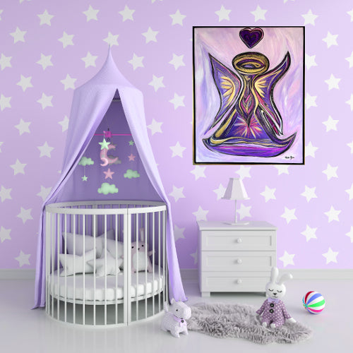 Purple Angel with a Purple Heart, original fine art, 30 x 24-inches, unframed & ready to hang