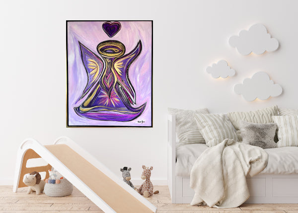 Purple Angel with a Purple Heart, original fine art, 30 x 24-inches, unframed & ready to hang