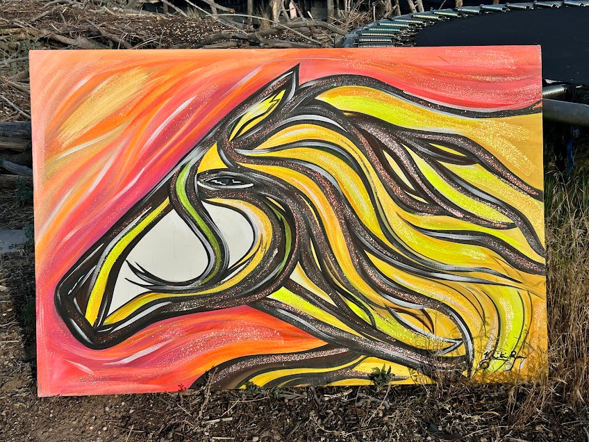 Yellow Horse original large 36 x 24-inches, acrylic art